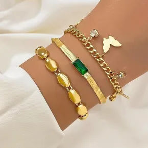 Classic Green Crystal Butterfly Pendant Bracelet Set (3 pcs)
